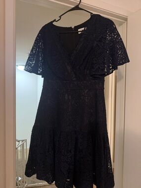 Eliza J Navy Lace V-Neck Mini Dress